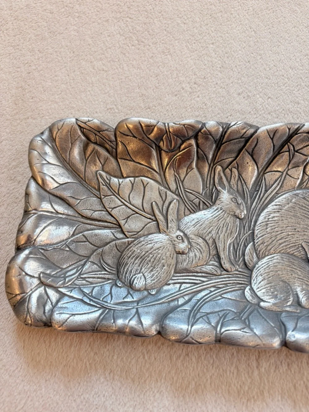 Arthur Court Bunnies Silver Aluminum Tray